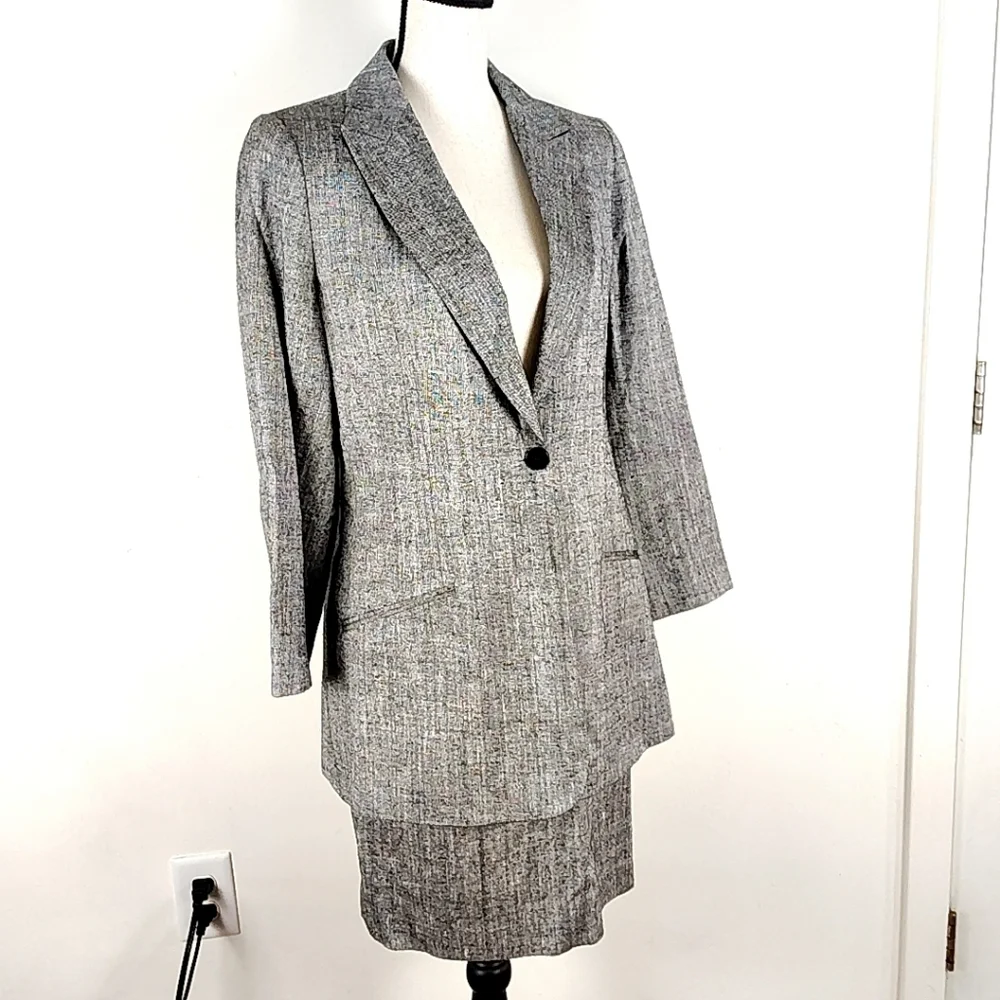 Vintage Silk Neiman Marcus 100% Silk Tweed Skirt Suit Set 90s Career Woman Wear